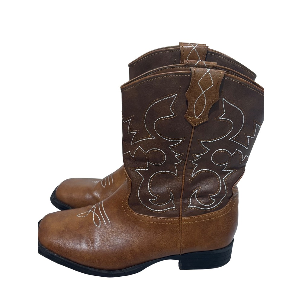Wonder Nation Youth Brown Western Cowboy Boots Square Toe Sz 3 unisex ranch